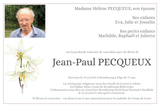 Faire part de deces de Jean Paul PECQUEUX